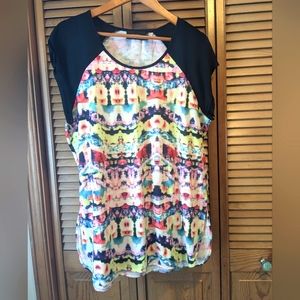 Minkpink Colorful Mixed Media Short Sleeve Tee with Side Slits